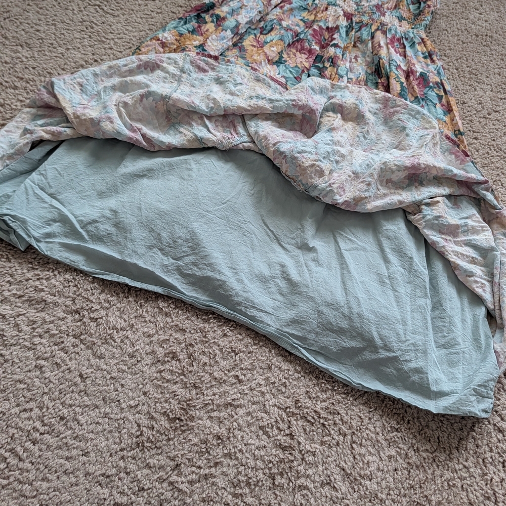 Lulus Blue Pink White Floral Ruffled Smocked Bodice Midi Sundress Size XL - Picture 7 of 9